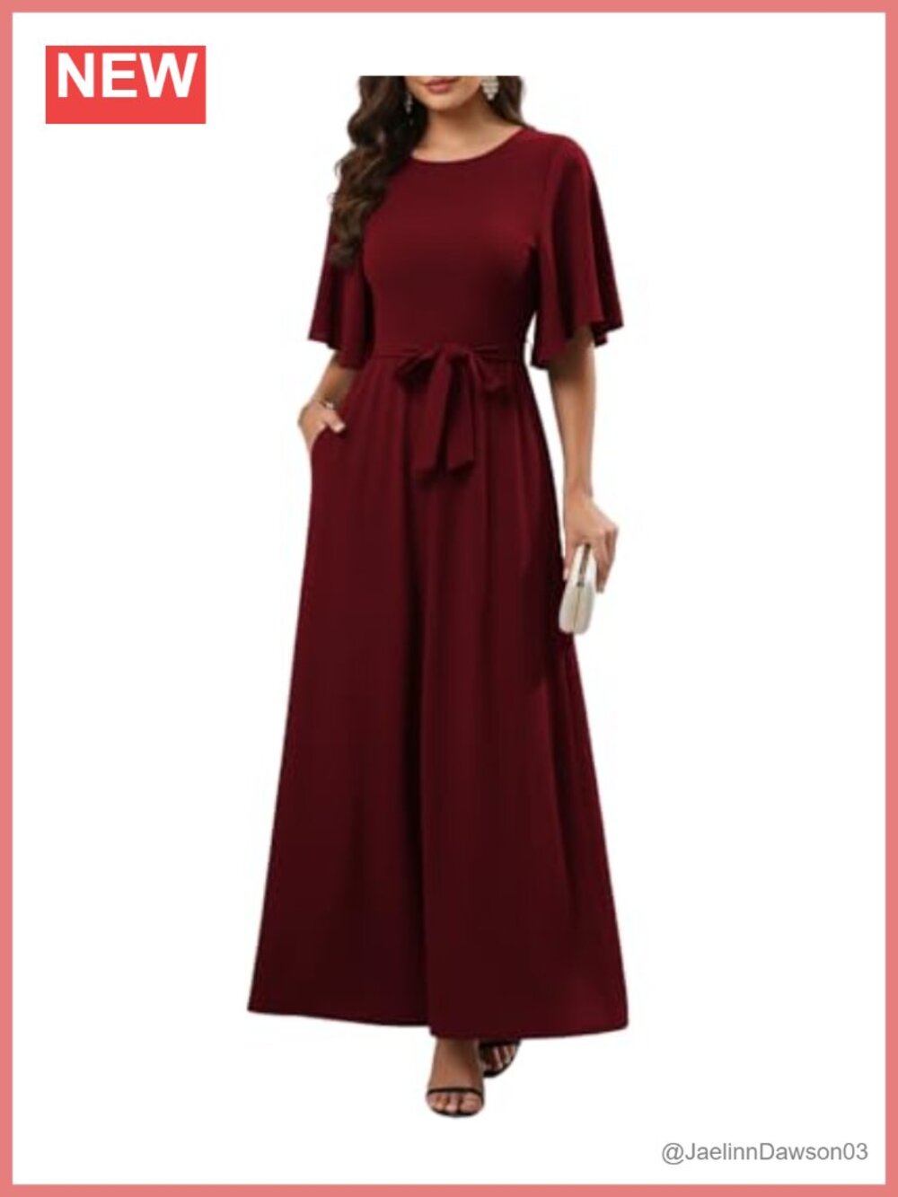 Women's A-Line Maxi Dress Short Sleeve Crew Neck with Belt Casual Church